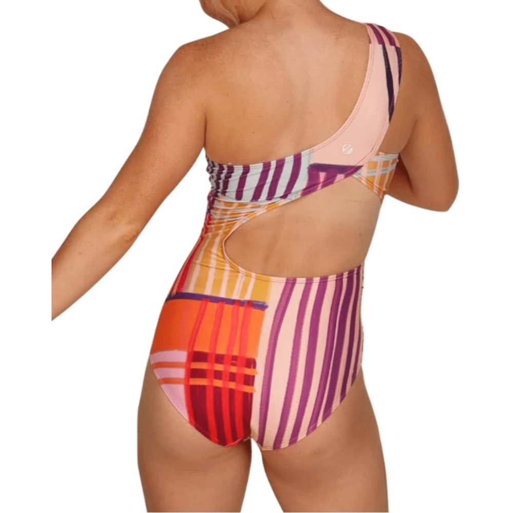 Colorful Striped One-Shoulder Swimsuit